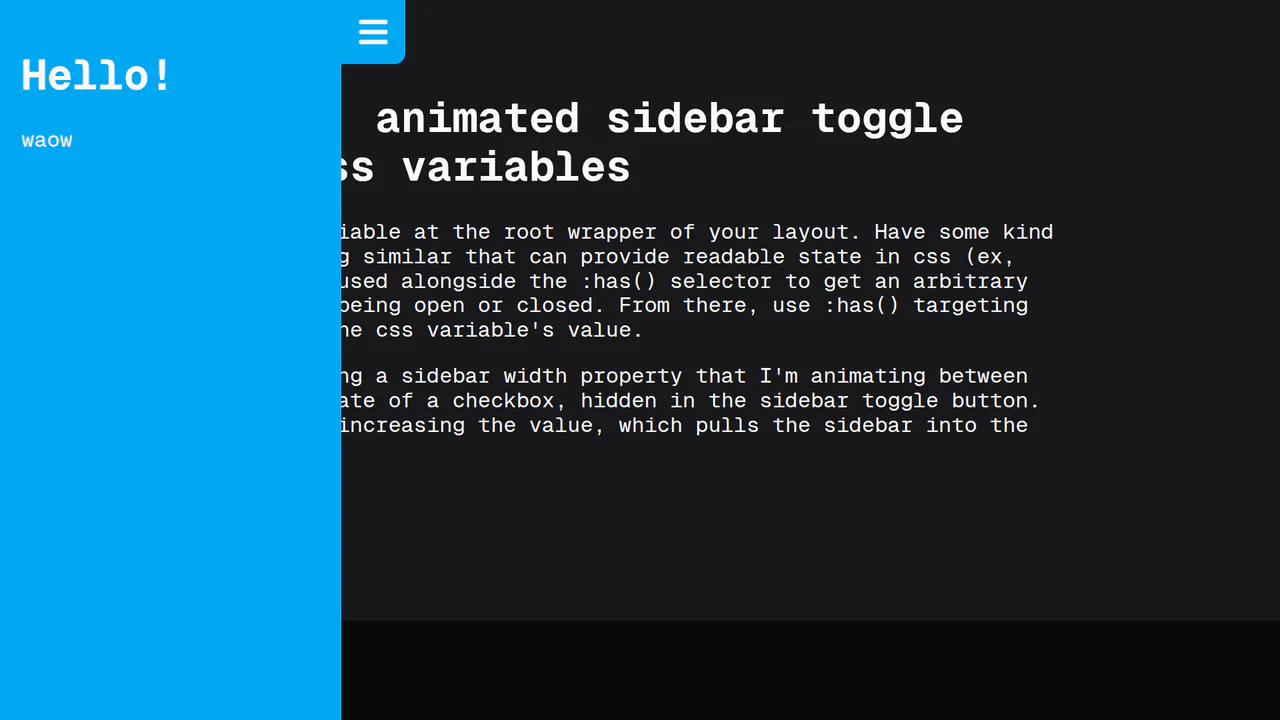 CSS Var Only Sidebar Toggle
