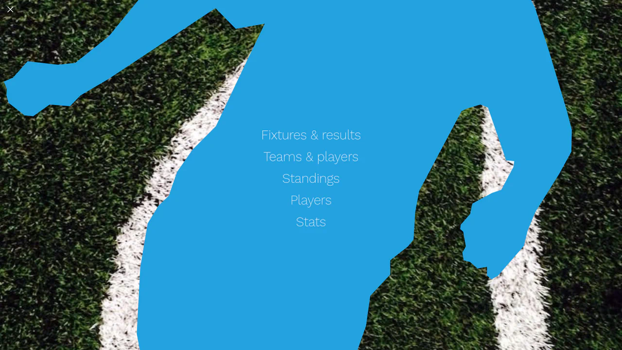 Fullscreen navigation menu revealing links through an expanding liquid polygon clip-path effect