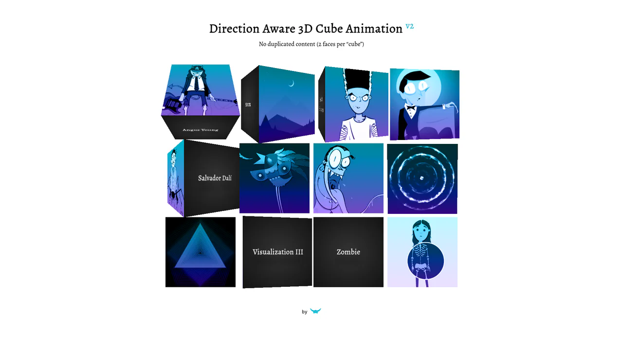 Grid of portraits that flip in 3D like cubes based on the direction the mouse enters