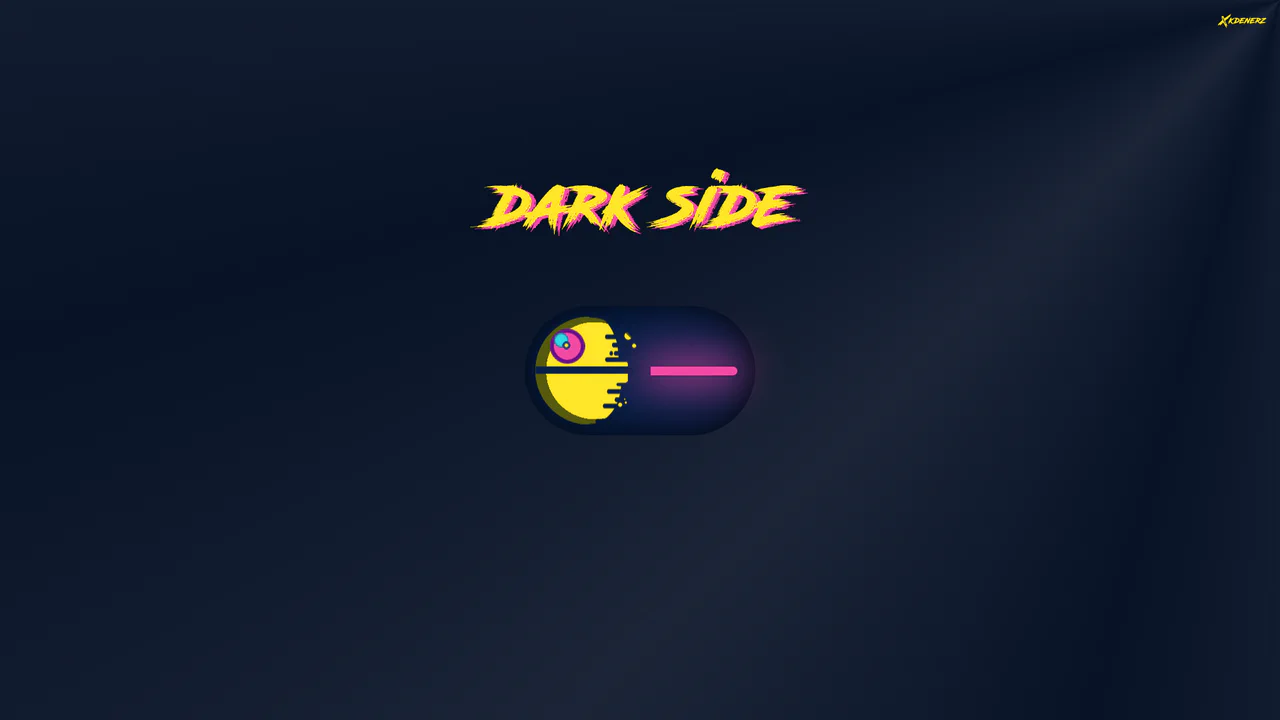 Trigonometric 3D rotating Star Wars theme toggle presenting a sliding lightsaber blade and a spinning Death Star thumb.