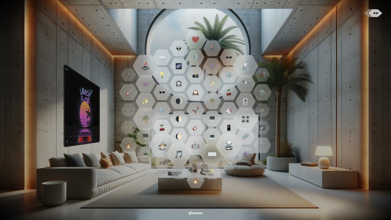 A VisionOS-inspired hexagonal app grid featuring a dynamic ripple animation effect triggered by user clicks, built with CSS and JavaScript.