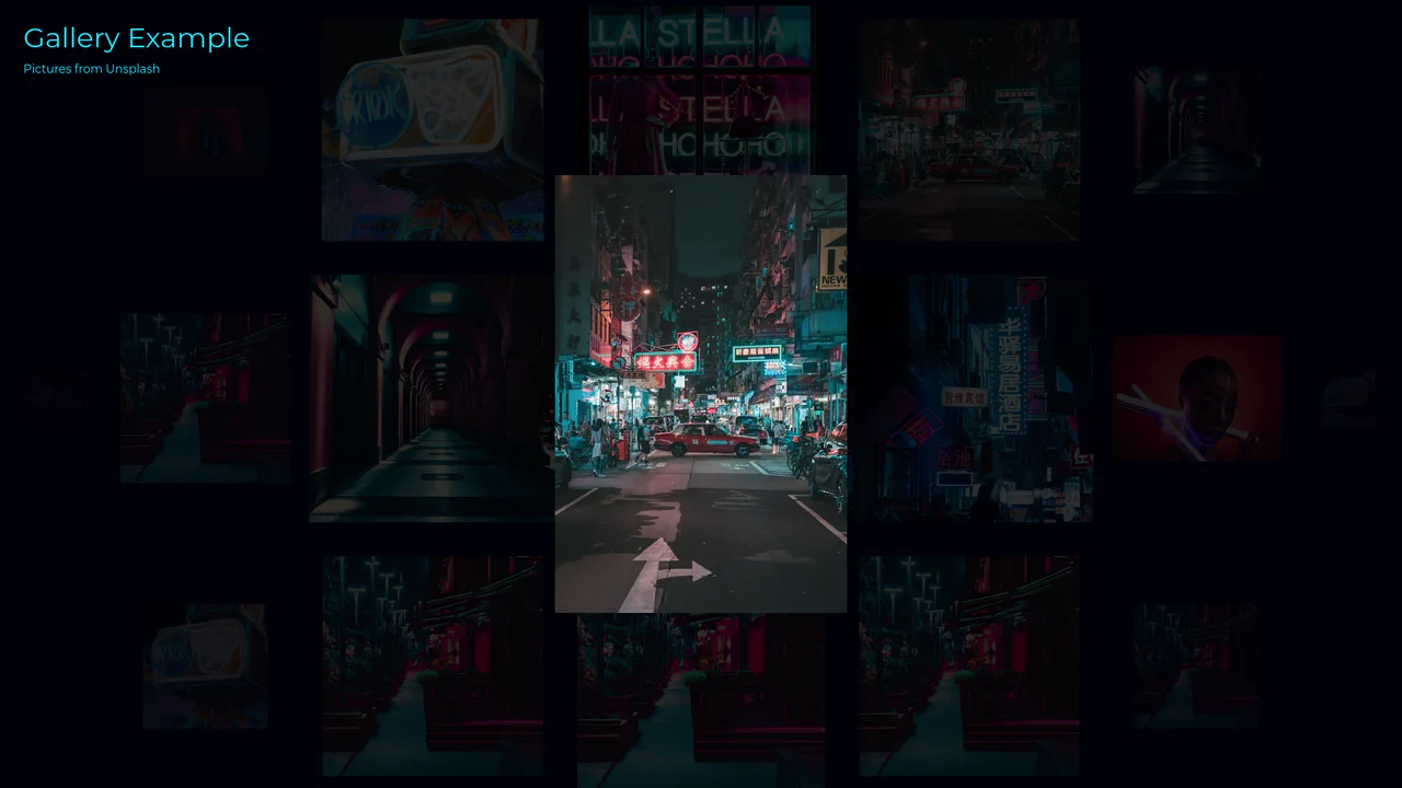 Interactive WebGL image gallery mapped onto a rotating 3D sphere, featuring dynamic glitch effects, focus tracking, and full-screen image expansion.