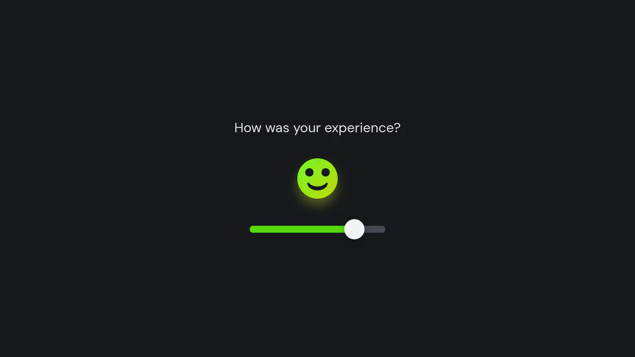 Interactive checkout rating slider featuring an animated emoji face that morphs from sad to happy by scrubbing CSS keyframes.